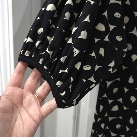 MAX STUDIO Vintage Black White Abstract Puff Sleeve Vneck Dress, Witchy, M - Picture 5 of 15